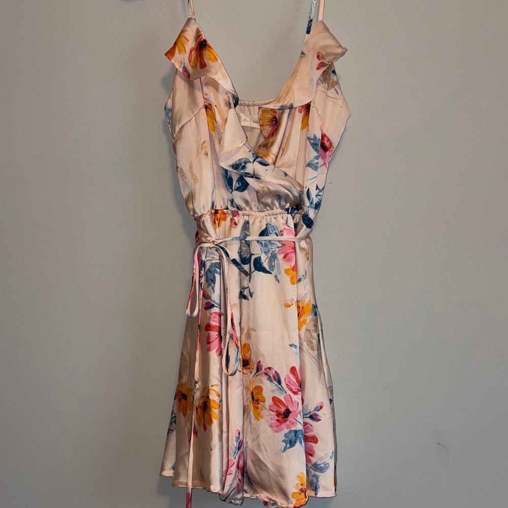 Altar'd State Cream Floral Ruffle Wrap Mini Dress